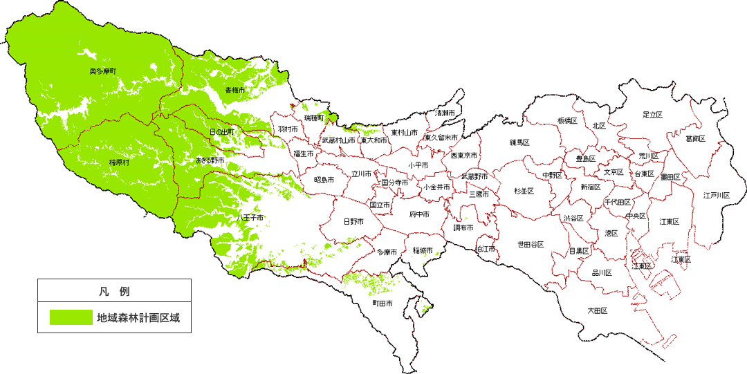 多摩地域の森林位置図：イメージ